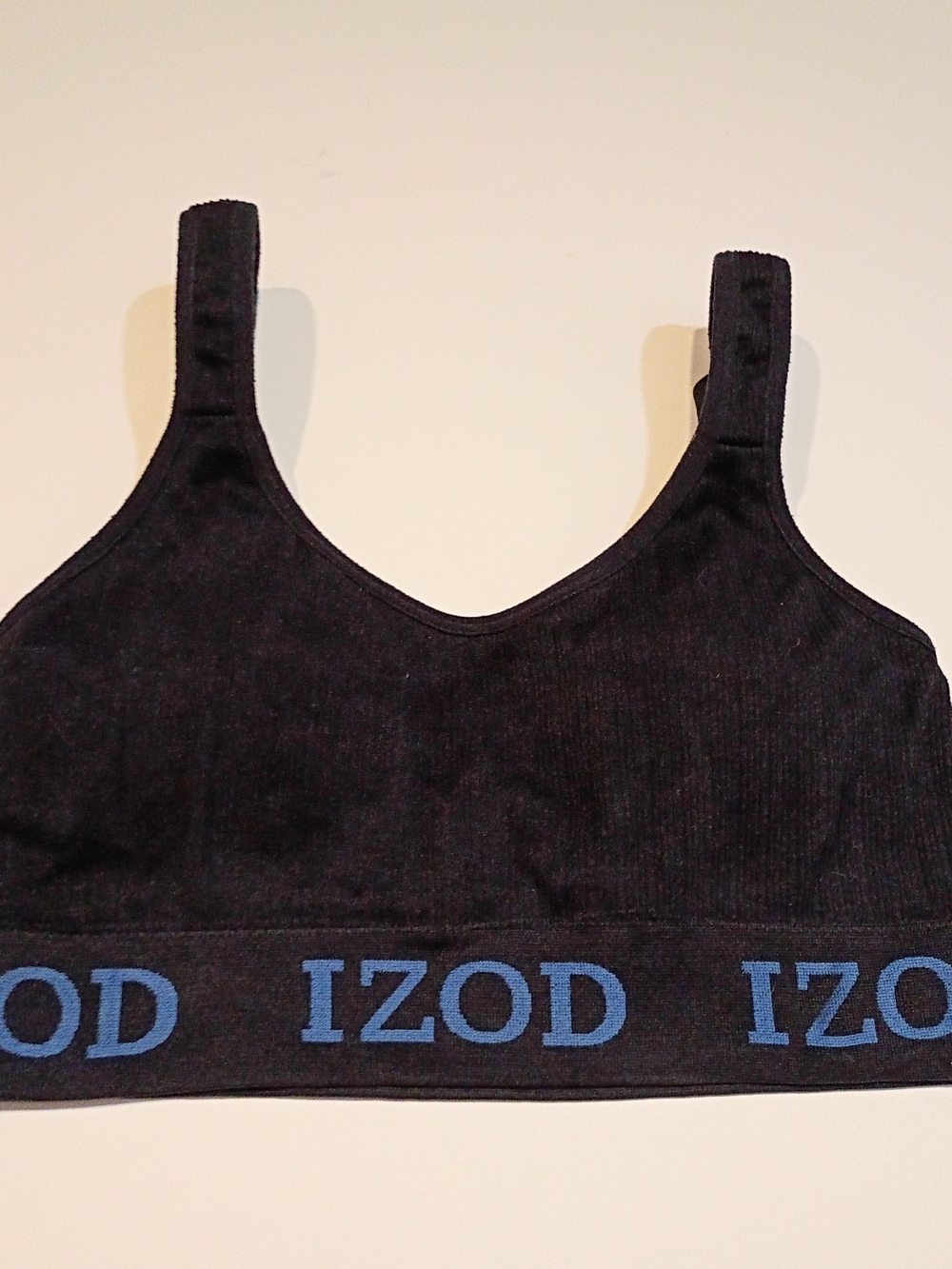 IZOD Womens Black Sports Bra with Blue Logo Band